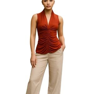 VTG Cache Burt Terra Cotta Slinky Badydoll Ruched Top Y2K Festival Balletcore